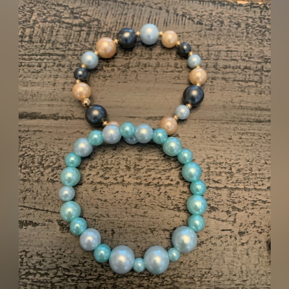 Homemade Stretch Beaded Bracelets, 7.5” Colorful beads, Set of 2 New Bracelets